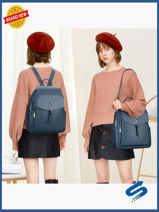 Convertible Genuine Leather Backpack Purse Shoulder Bag Flap Top main image 4